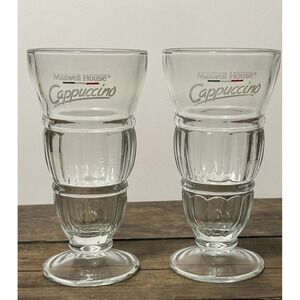 Maxwell House Cappuccino Glass Clear Footed Dessert Ice Cream Sundae Cups Set/2